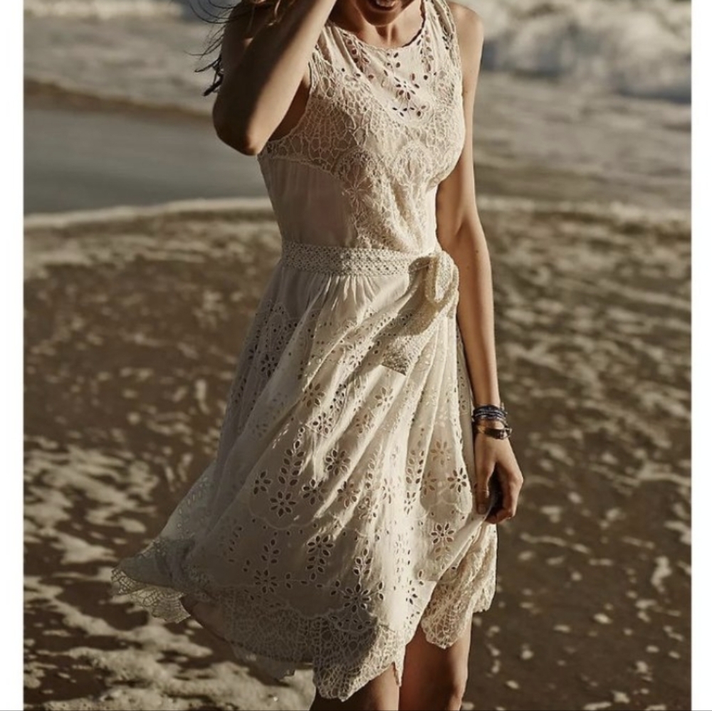 Anthropologie Lil Windward Lace Midi Dress in Cream